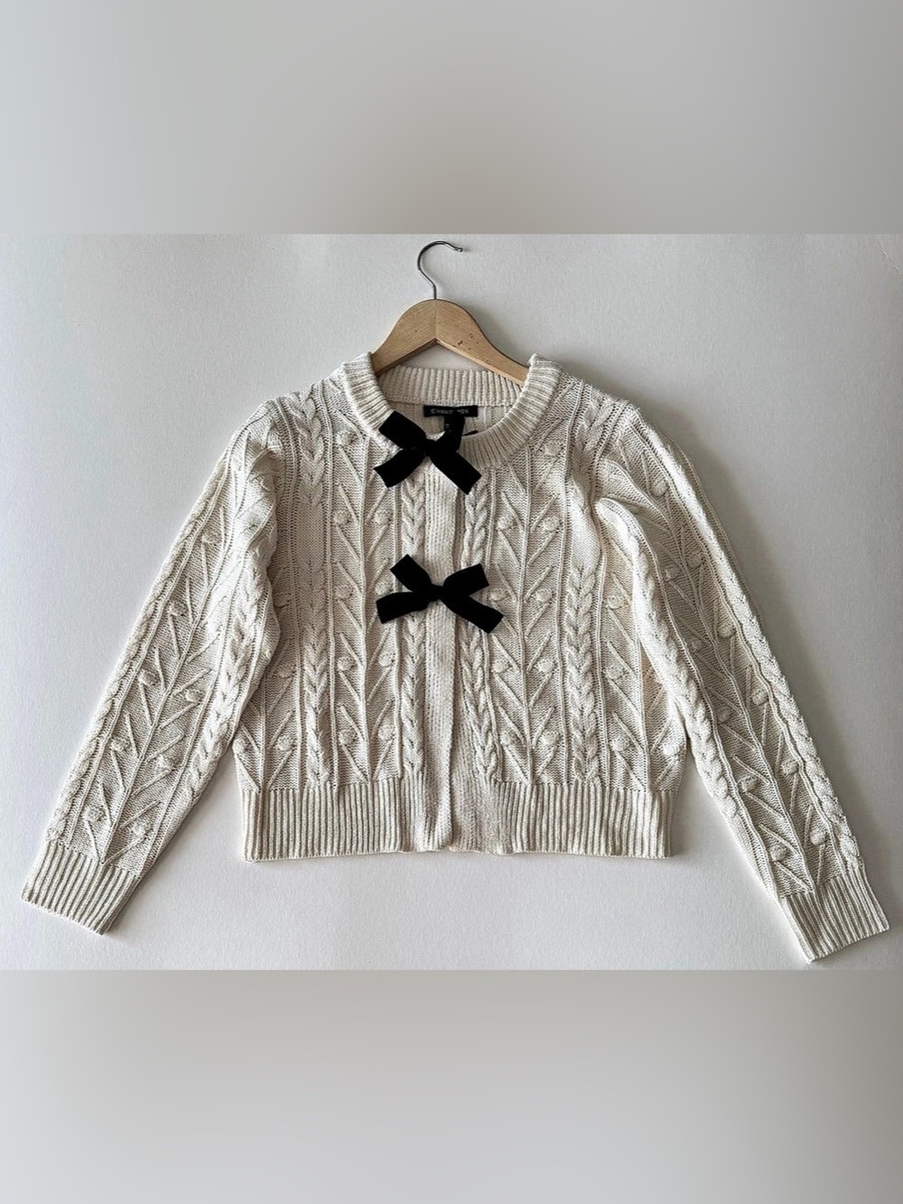 41 Hawthorn Frankie Cabled Bow Cardigan Cream size M